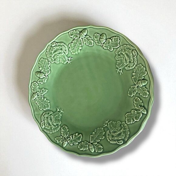 Bordallo Pinheiro Green Turkey 10.5” Acorn Thanksgiving Plate SET OF TWO - Picture 1 of 6